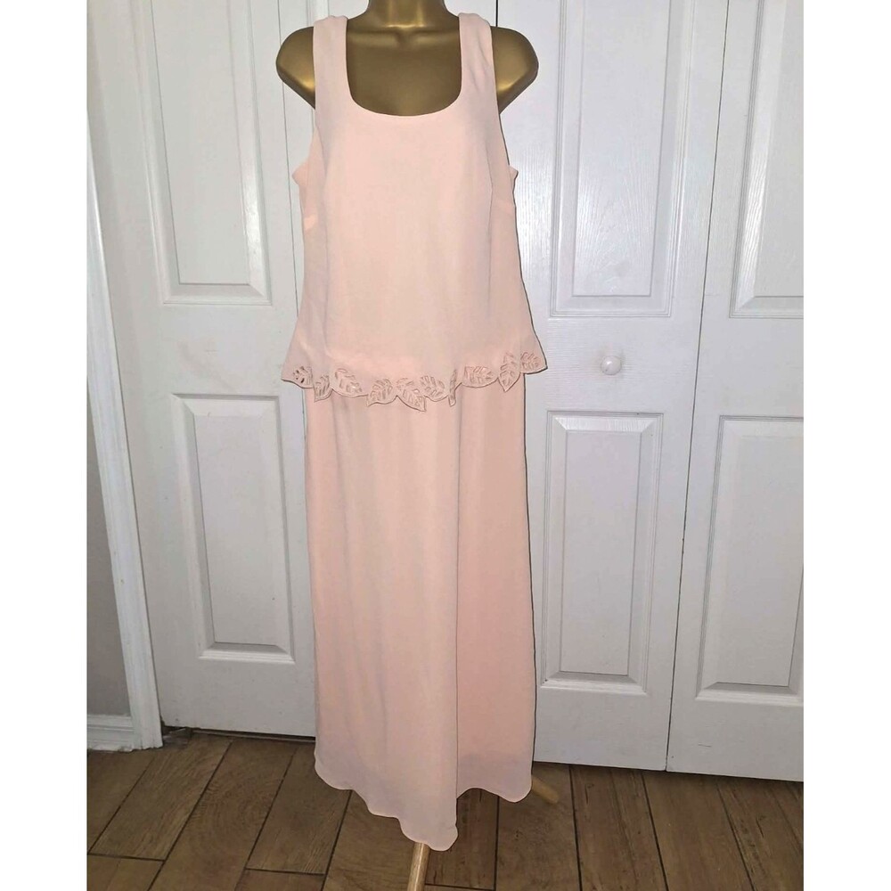 Studio I Maxi Formal Dress 12 Peach Beaded Evening MOB Guest Cocktail Minimalist